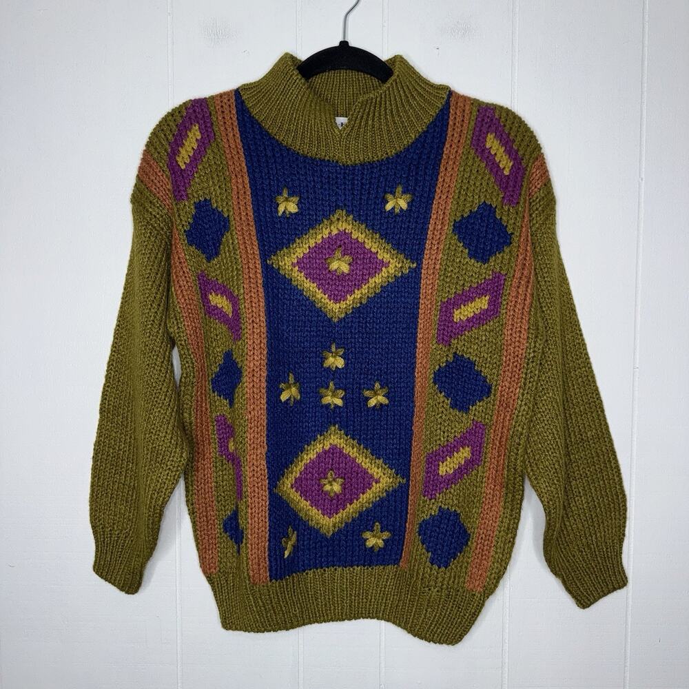 Sugar Co Ltd Women’s Vintage Hand Knit Sweater Mock Neck Size Medium
